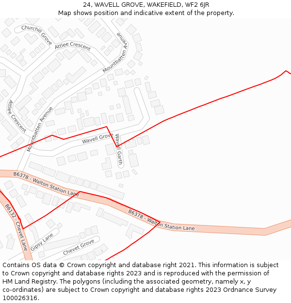 24, WAVELL GROVE, WAKEFIELD, WF2 6JR: Location map and indicative extent of plot