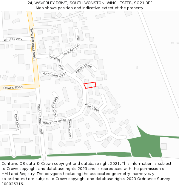 24, WAVERLEY DRIVE, SOUTH WONSTON, WINCHESTER, SO21 3EF: Location map and indicative extent of plot