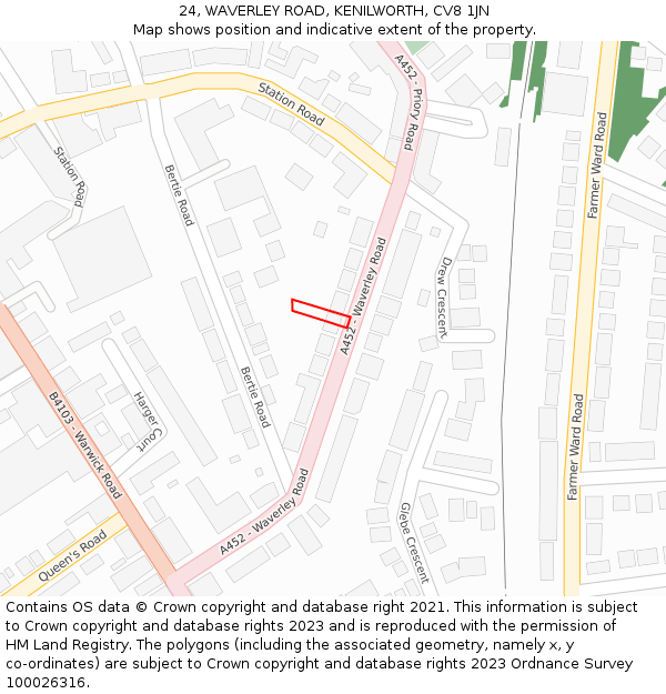 24, WAVERLEY ROAD, KENILWORTH, CV8 1JN: Location map and indicative extent of plot