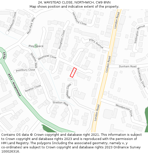 24, WAYSTEAD CLOSE, NORTHWICH, CW9 8NN: Location map and indicative extent of plot