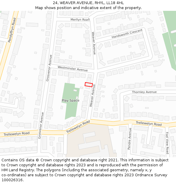 24, WEAVER AVENUE, RHYL, LL18 4HL: Location map and indicative extent of plot