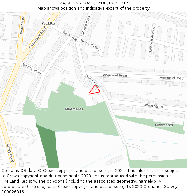 24, WEEKS ROAD, RYDE, PO33 2TP: Location map and indicative extent of plot