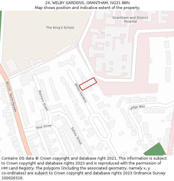 24, WELBY GARDENS, GRANTHAM, NG31 8BN: Location map and indicative extent of plot