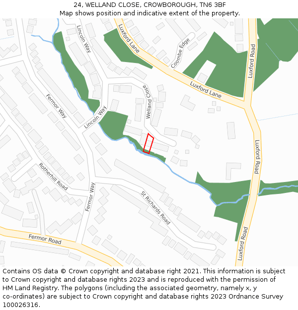 24, WELLAND CLOSE, CROWBOROUGH, TN6 3BF: Location map and indicative extent of plot