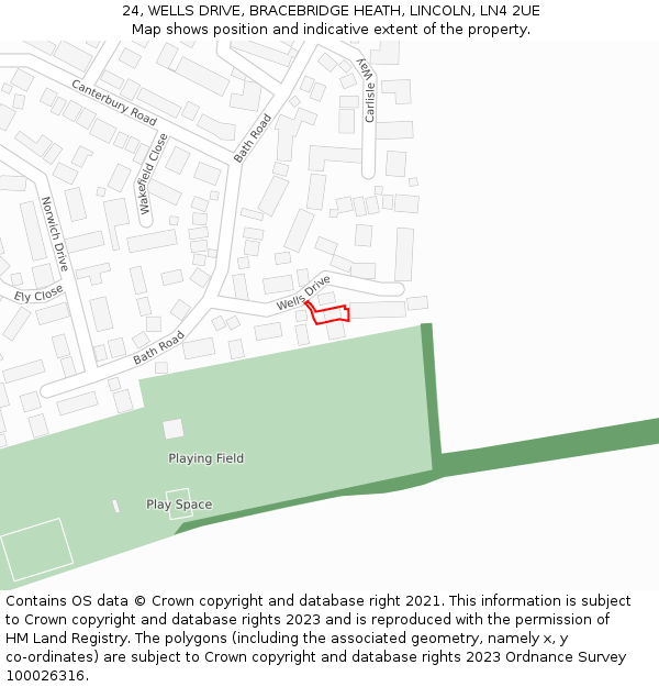 24, WELLS DRIVE, BRACEBRIDGE HEATH, LINCOLN, LN4 2UE: Location map and indicative extent of plot