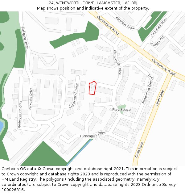 24, WENTWORTH DRIVE, LANCASTER, LA1 3RJ: Location map and indicative extent of plot