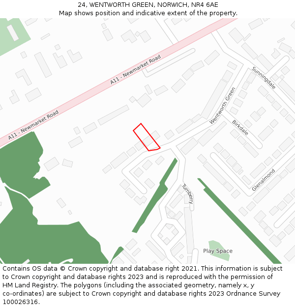 24, WENTWORTH GREEN, NORWICH, NR4 6AE: Location map and indicative extent of plot