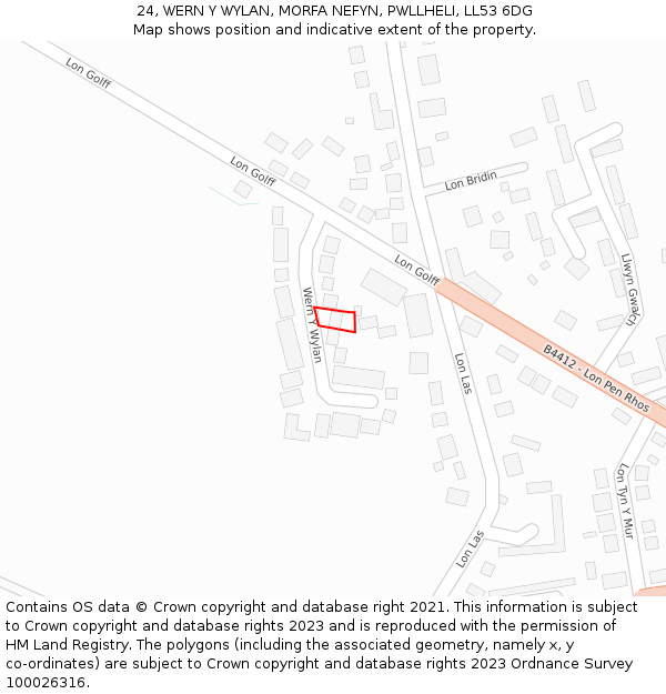 24, WERN Y WYLAN, MORFA NEFYN, PWLLHELI, LL53 6DG: Location map and indicative extent of plot