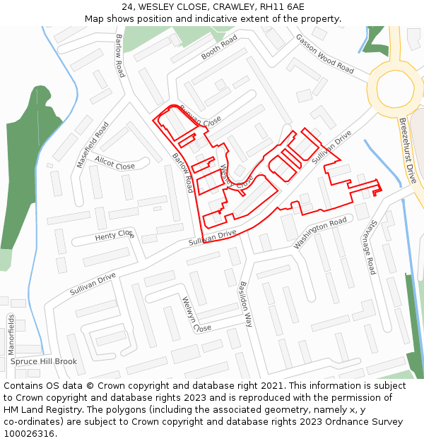 24, WESLEY CLOSE, CRAWLEY, RH11 6AE: Location map and indicative extent of plot