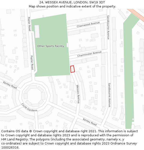 24, WESSEX AVENUE, LONDON, SW19 3DT: Location map and indicative extent of plot
