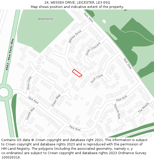 24, WESSEX DRIVE, LEICESTER, LE3 6SQ: Location map and indicative extent of plot