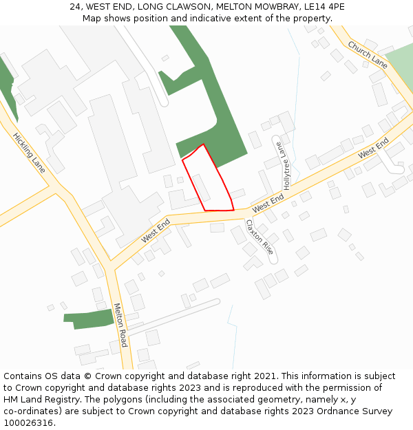 24, WEST END, LONG CLAWSON, MELTON MOWBRAY, LE14 4PE: Location map and indicative extent of plot