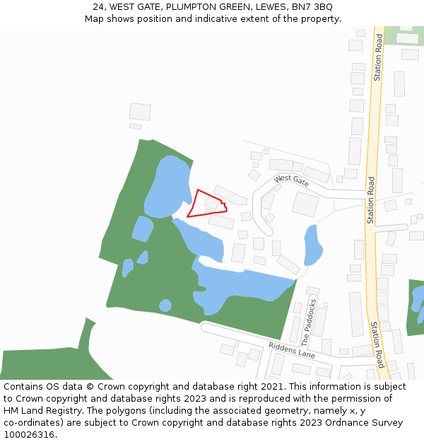 24, WEST GATE, PLUMPTON GREEN, LEWES, BN7 3BQ: Location map and indicative extent of plot