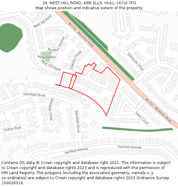 24, WEST HILL ROAD, KIRK ELLA, HULL, HU10 7FG: Location map and indicative extent of plot