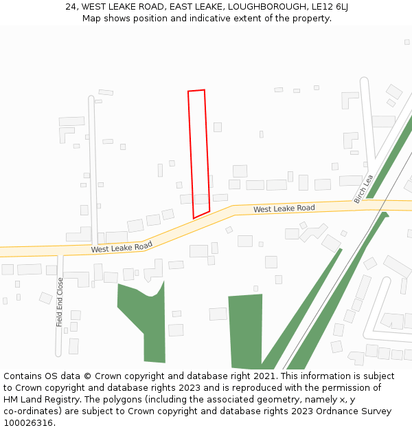 24, WEST LEAKE ROAD, EAST LEAKE, LOUGHBOROUGH, LE12 6LJ: Location map and indicative extent of plot