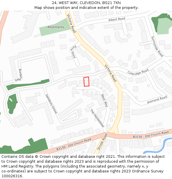 24, WEST WAY, CLEVEDON, BS21 7XN: Location map and indicative extent of plot