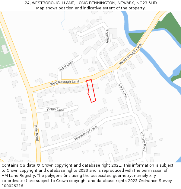 24, WESTBOROUGH LANE, LONG BENNINGTON, NEWARK, NG23 5HD: Location map and indicative extent of plot