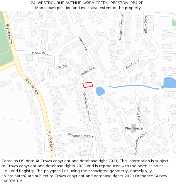 24, WESTBOURNE AVENUE, WREA GREEN, PRESTON, PR4 2PL: Location map and indicative extent of plot