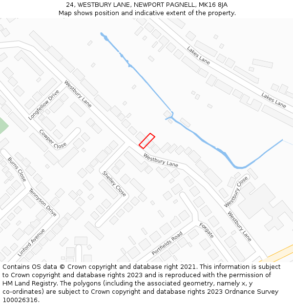 24, WESTBURY LANE, NEWPORT PAGNELL, MK16 8JA: Location map and indicative extent of plot