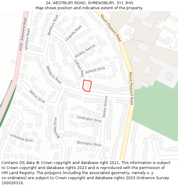 24, WESTBURY ROAD, SHREWSBURY, SY1 3HG: Location map and indicative extent of plot
