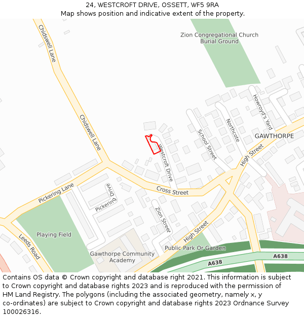 24, WESTCROFT DRIVE, OSSETT, WF5 9RA: Location map and indicative extent of plot