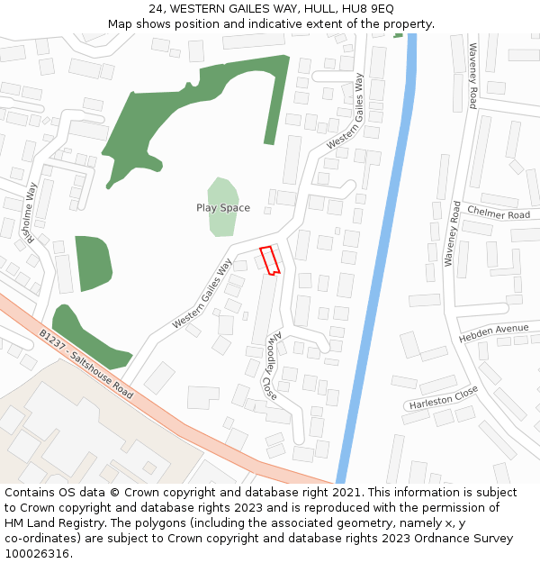 24, WESTERN GAILES WAY, HULL, HU8 9EQ: Location map and indicative extent of plot