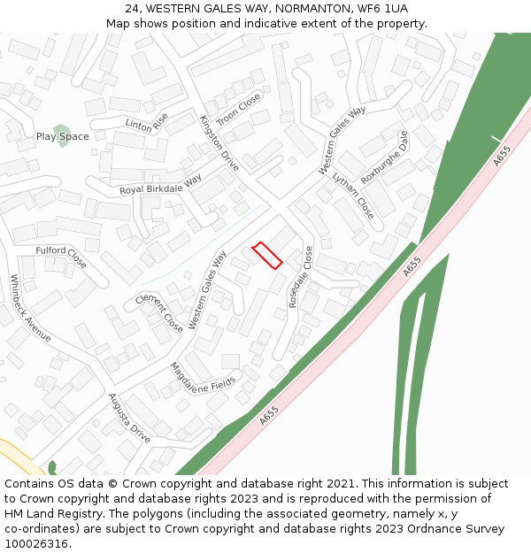 24, WESTERN GALES WAY, NORMANTON, WF6 1UA: Location map and indicative extent of plot