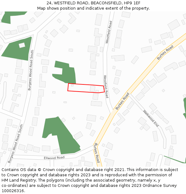 24, WESTFIELD ROAD, BEACONSFIELD, HP9 1EF: Location map and indicative extent of plot