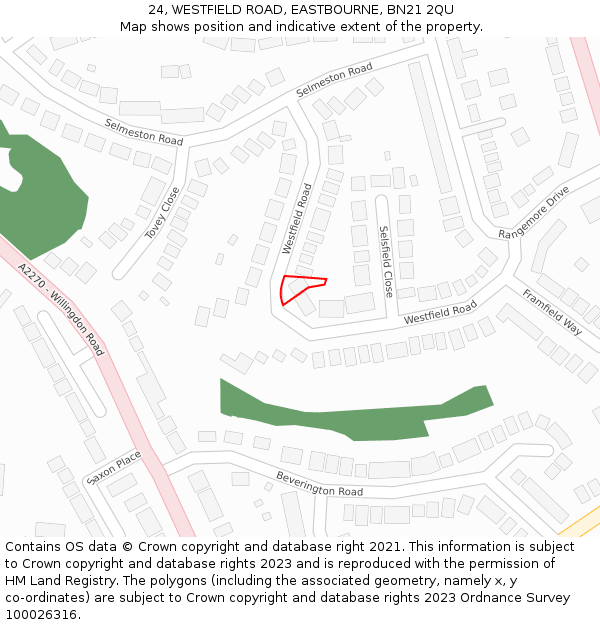 24, WESTFIELD ROAD, EASTBOURNE, BN21 2QU: Location map and indicative extent of plot