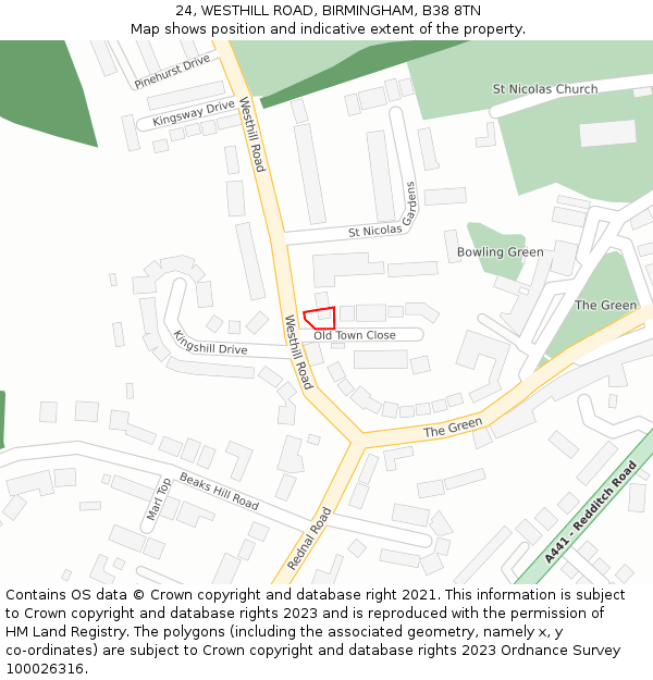 24, WESTHILL ROAD, BIRMINGHAM, B38 8TN: Location map and indicative extent of plot