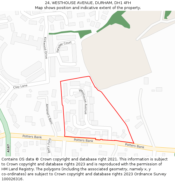 24, WESTHOUSE AVENUE, DURHAM, DH1 4FH: Location map and indicative extent of plot