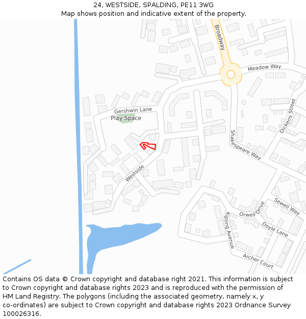 24, WESTSIDE, SPALDING, PE11 3WG: Location map and indicative extent of plot