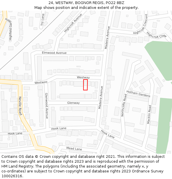24, WESTWAY, BOGNOR REGIS, PO22 8BZ: Location map and indicative extent of plot
