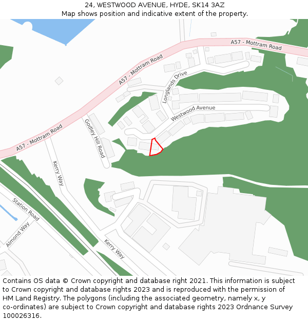 24, WESTWOOD AVENUE, HYDE, SK14 3AZ: Location map and indicative extent of plot