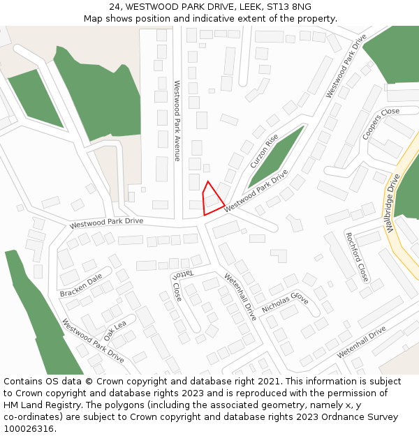 24, WESTWOOD PARK DRIVE, LEEK, ST13 8NG: Location map and indicative extent of plot