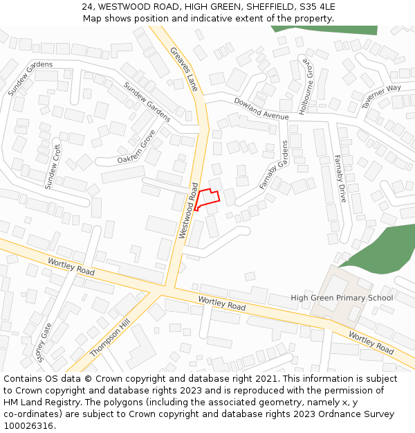 24, WESTWOOD ROAD, HIGH GREEN, SHEFFIELD, S35 4LE: Location map and indicative extent of plot