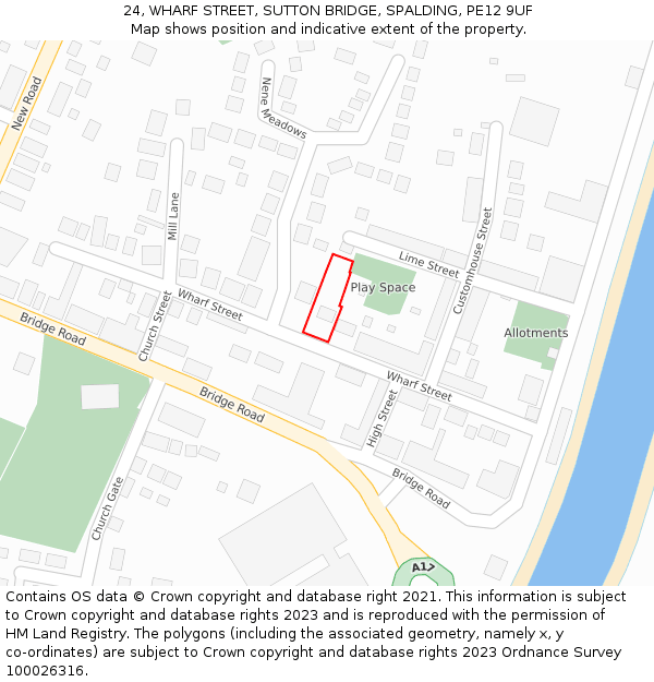 24, WHARF STREET, SUTTON BRIDGE, SPALDING, PE12 9UF: Location map and indicative extent of plot