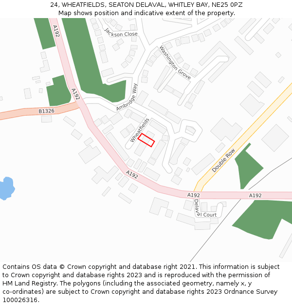 24, WHEATFIELDS, SEATON DELAVAL, WHITLEY BAY, NE25 0PZ: Location map and indicative extent of plot