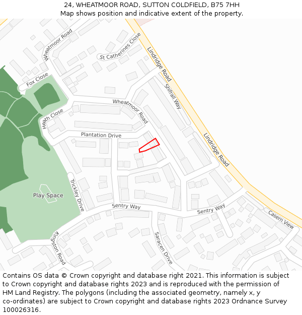 24, WHEATMOOR ROAD, SUTTON COLDFIELD, B75 7HH: Location map and indicative extent of plot