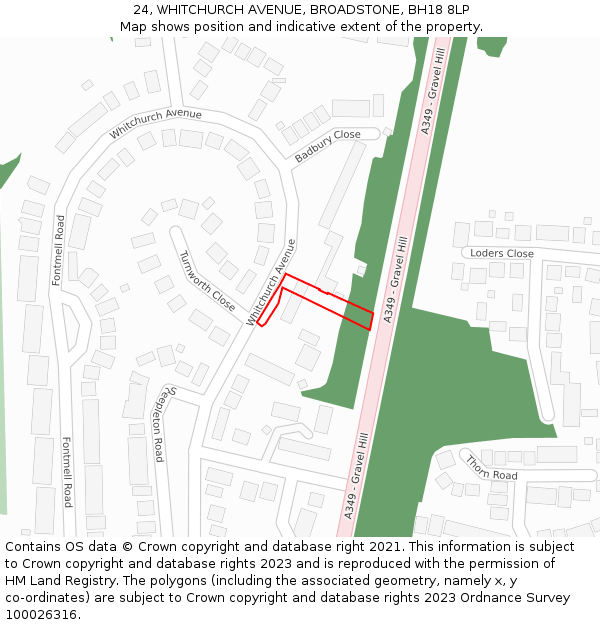 24, WHITCHURCH AVENUE, BROADSTONE, BH18 8LP: Location map and indicative extent of plot