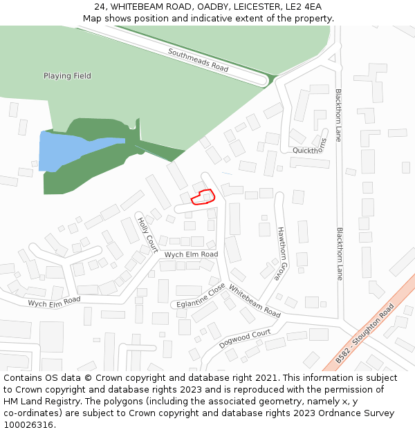 24, WHITEBEAM ROAD, OADBY, LEICESTER, LE2 4EA: Location map and indicative extent of plot