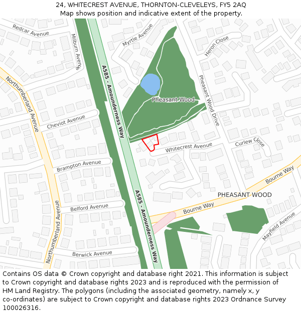 24, WHITECREST AVENUE, THORNTON-CLEVELEYS, FY5 2AQ: Location map and indicative extent of plot