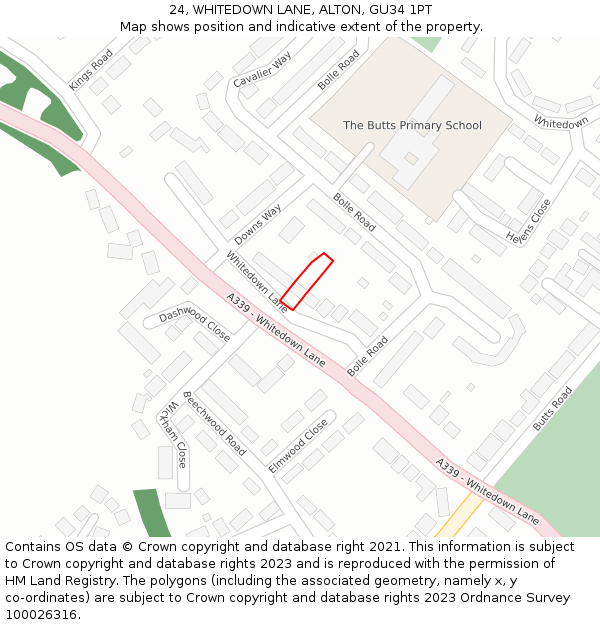 24, WHITEDOWN LANE, ALTON, GU34 1PT: Location map and indicative extent of plot