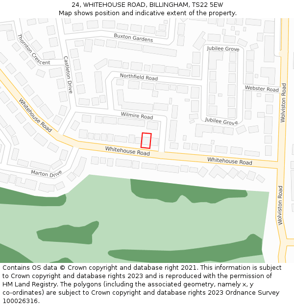 24, WHITEHOUSE ROAD, BILLINGHAM, TS22 5EW: Location map and indicative extent of plot