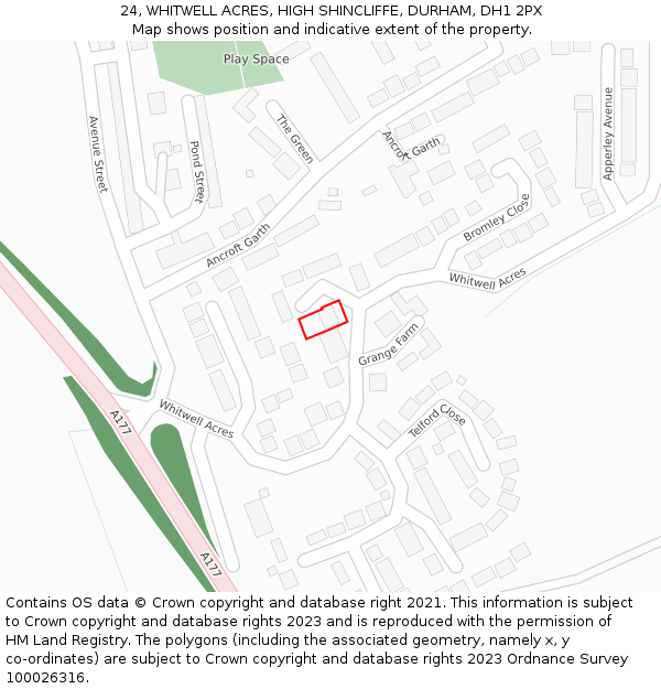 24, WHITWELL ACRES, HIGH SHINCLIFFE, DURHAM, DH1 2PX: Location map and indicative extent of plot