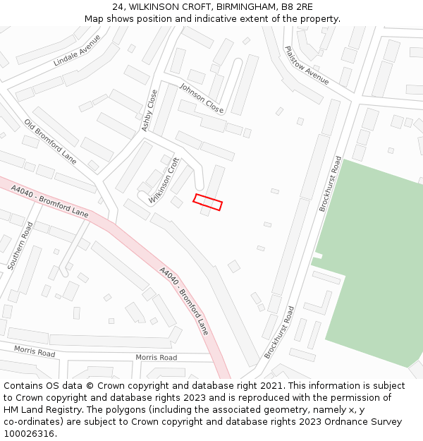 24, WILKINSON CROFT, BIRMINGHAM, B8 2RE: Location map and indicative extent of plot