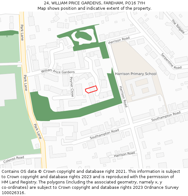 24, WILLIAM PRICE GARDENS, FAREHAM, PO16 7YH: Location map and indicative extent of plot