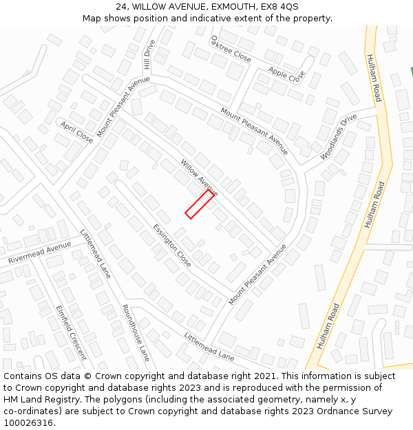 24, WILLOW AVENUE, EXMOUTH, EX8 4QS: Location map and indicative extent of plot