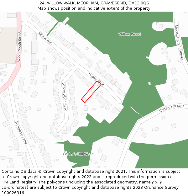 24, WILLOW WALK, MEOPHAM, GRAVESEND, DA13 0QS: Location map and indicative extent of plot