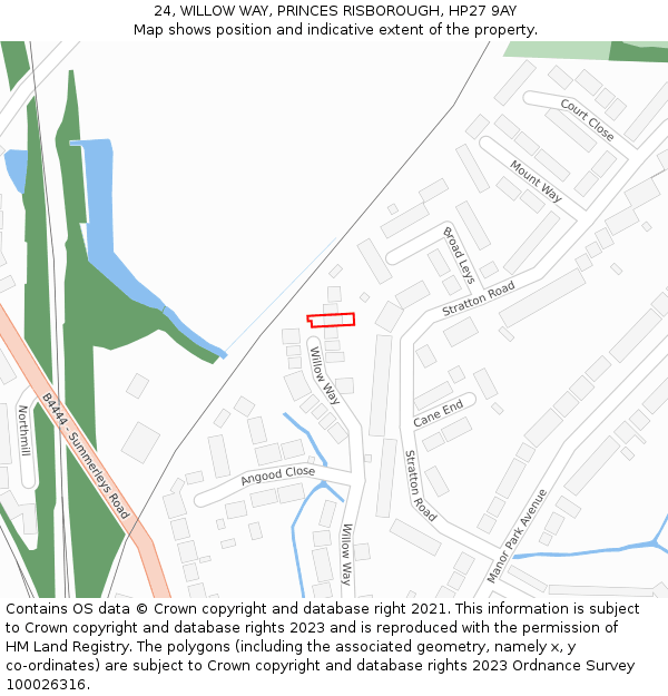 24, WILLOW WAY, PRINCES RISBOROUGH, HP27 9AY: Location map and indicative extent of plot